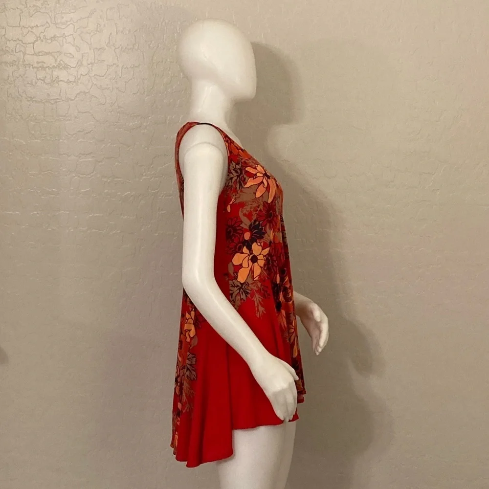 Free People Backyard Party Gauze Printed Tunic Red Floral Small